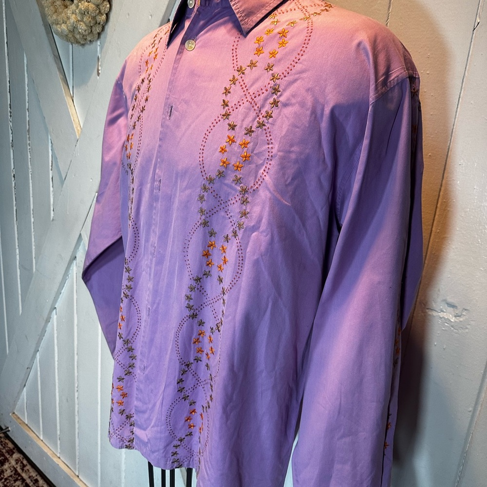 Purple Embroidered Button-Up Shirt